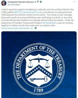 Difunde embajador Ronald Johnson mensaje sobre sanciones contra el CJNG