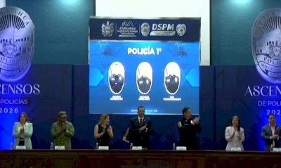 Encabeza Marco Bonilla entrega de ascensos a 64 policías municipales 