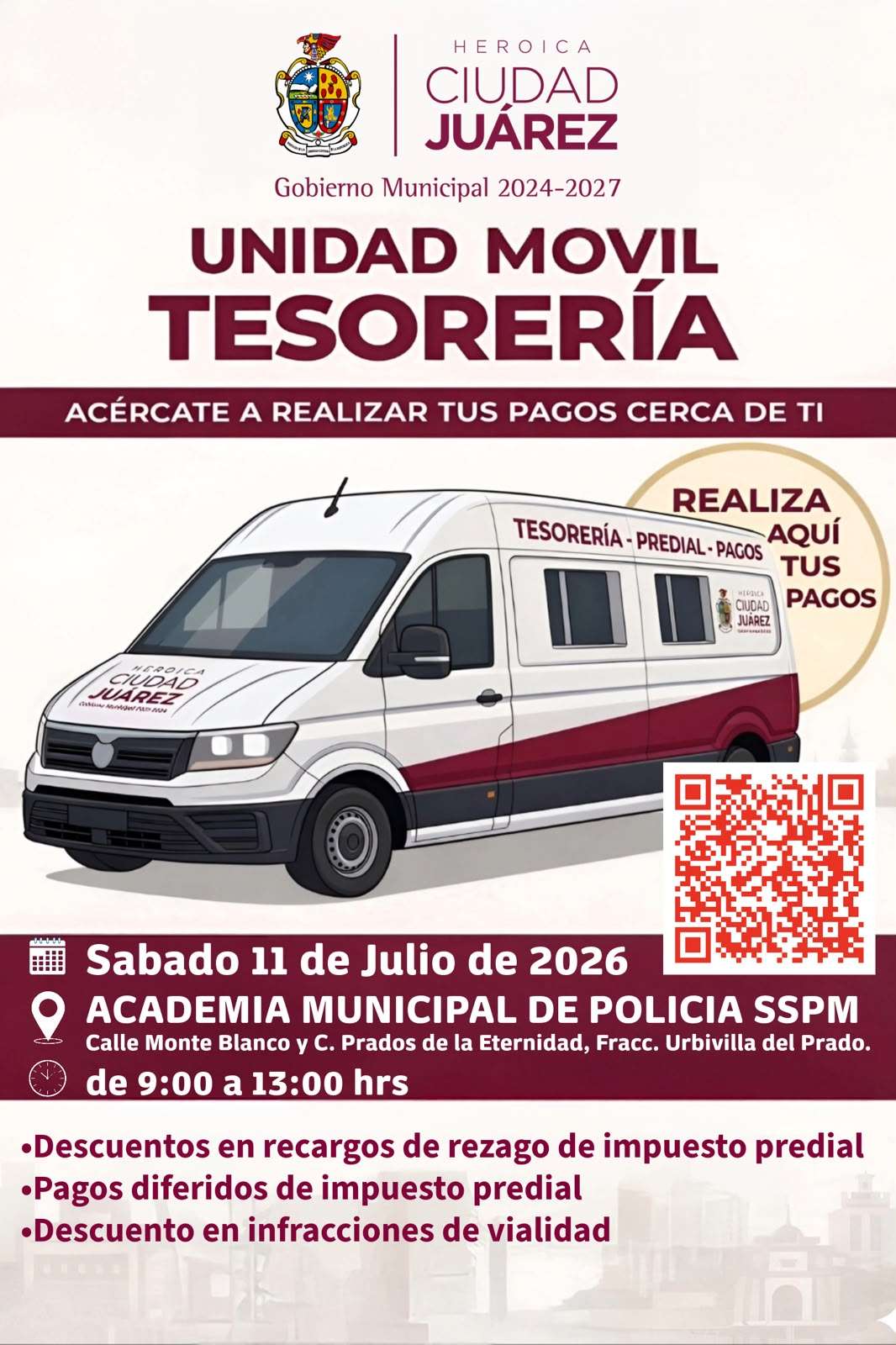 Acudirá Tesorería Móvil a Urbivilla del Prado 