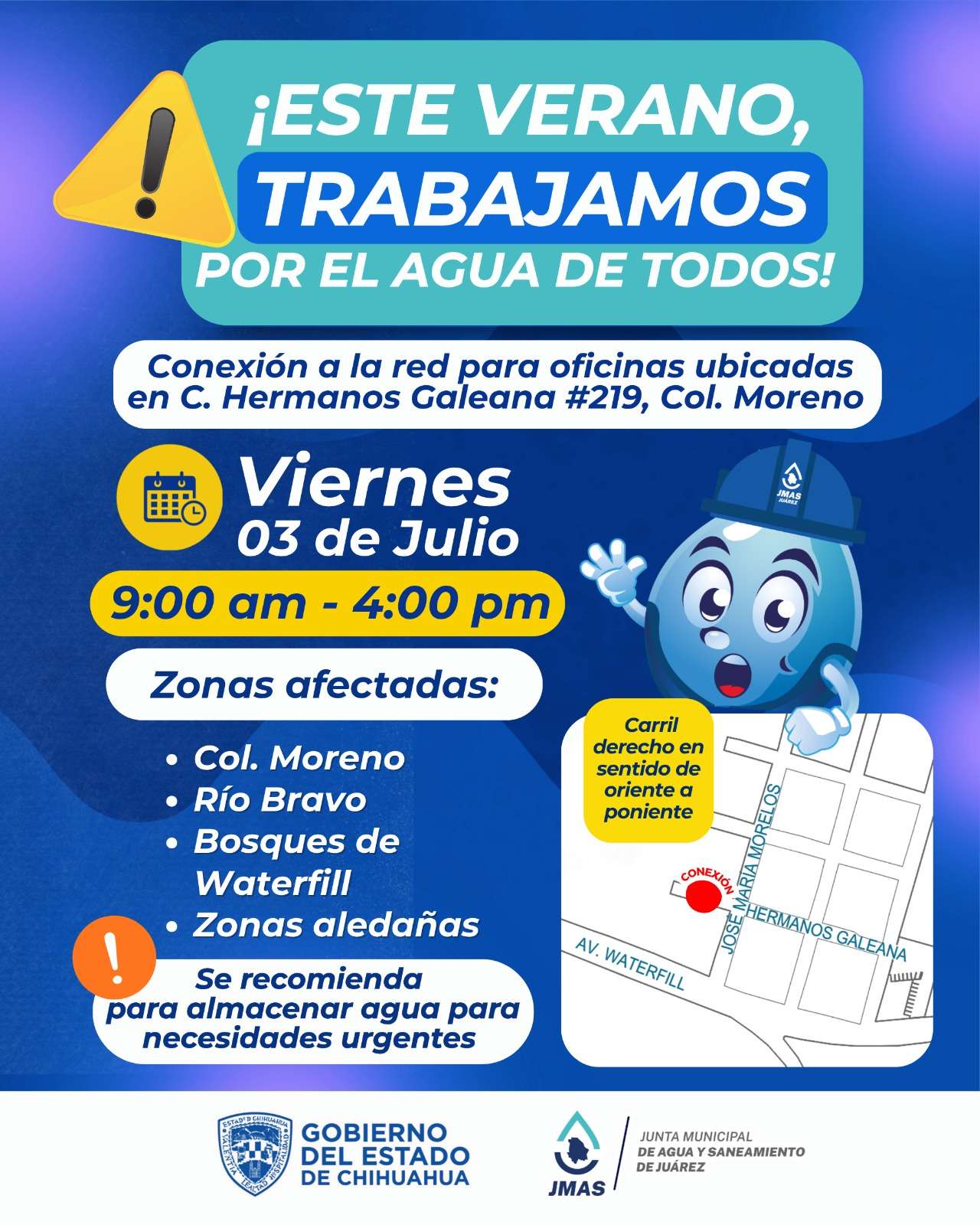 Suspenderán temporalmente servicio de agua mañana en colonia Moreno 