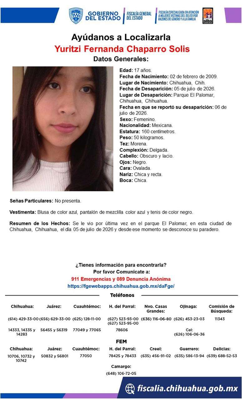 Desaparece jovencita de 17 años en El Palomar