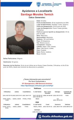 Buscan a joven desaparecido en Nuevo Casas Grandes