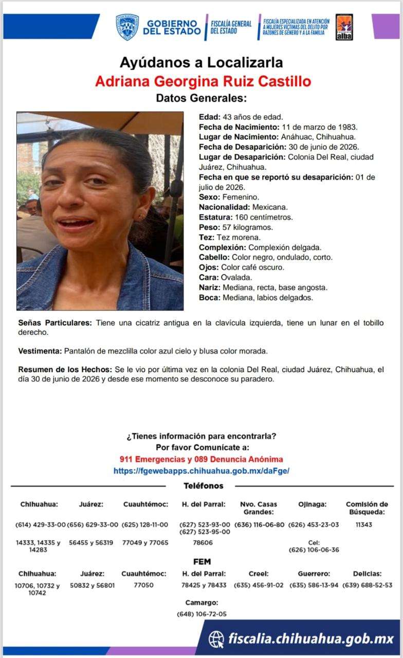 Buscan a mujer de 43 años desaparecida en la colonia Del Real