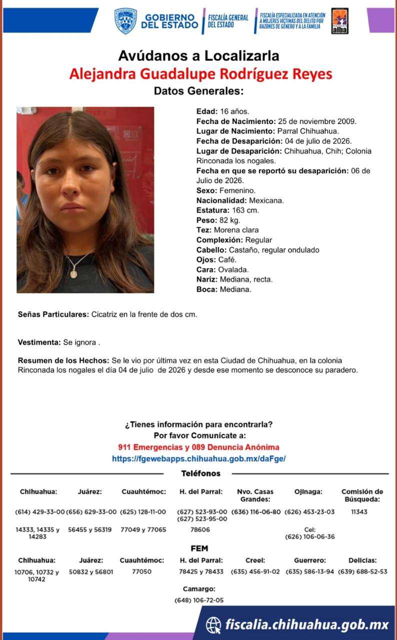 Buscan a jovencita desaparecida en la colonia Rinconada los Nogales