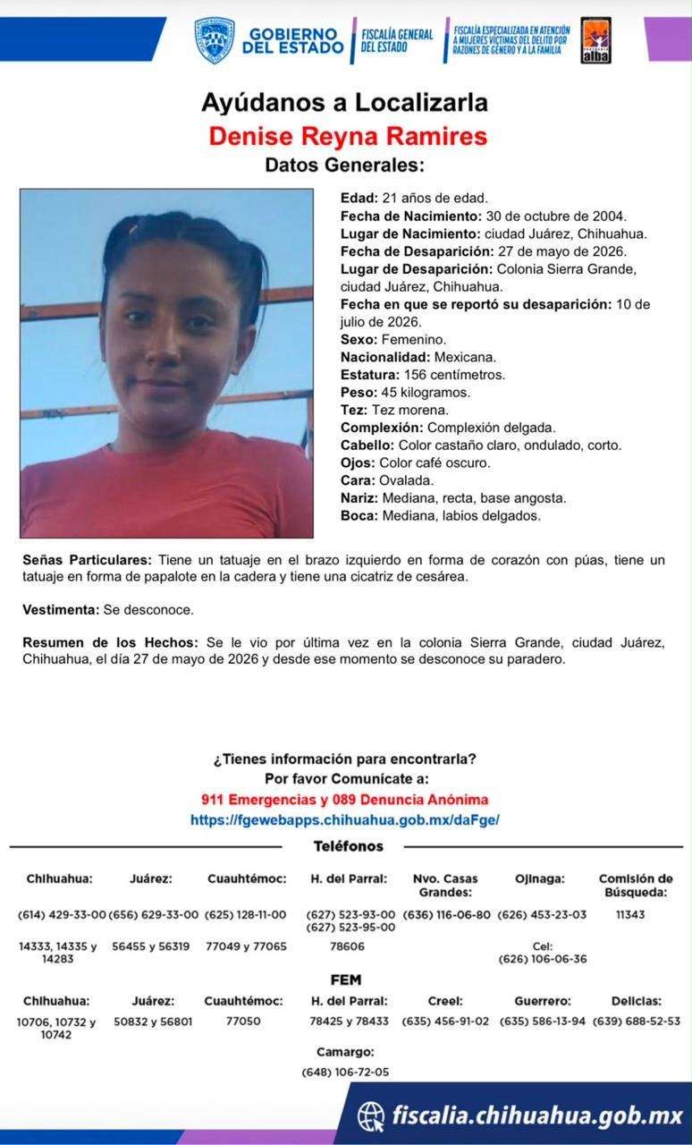 Buscan a Denise Reyna Ramires, desaparecida en la colonia Sierra Grande