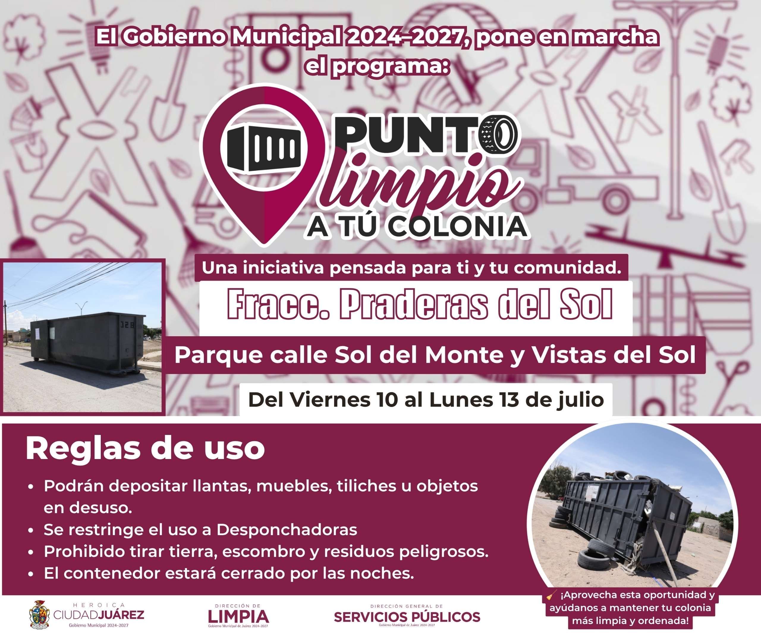 Llegan Puntos Limpios a Praderas del Sol, Las Almeras y Flores Magón 