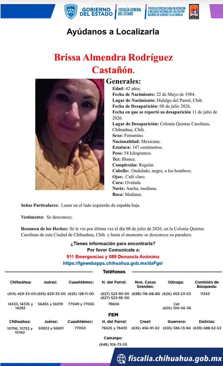 Buscan a mujer desaparecida en la colonia Quintas Carolinas