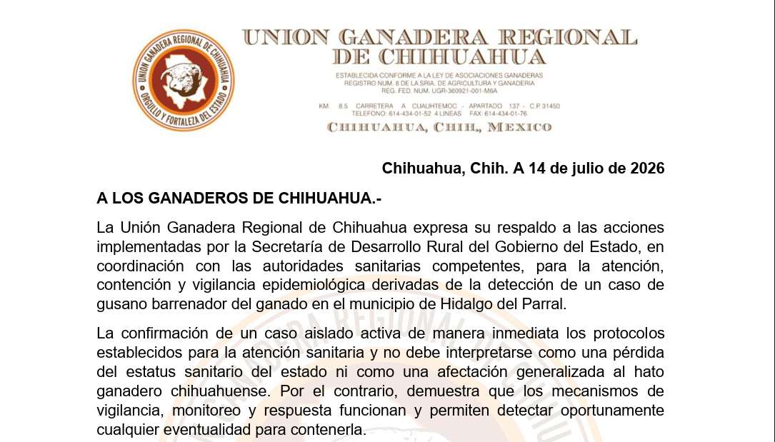 Respalda Ugrch respuesta estatal ante caso de gusano barrenador