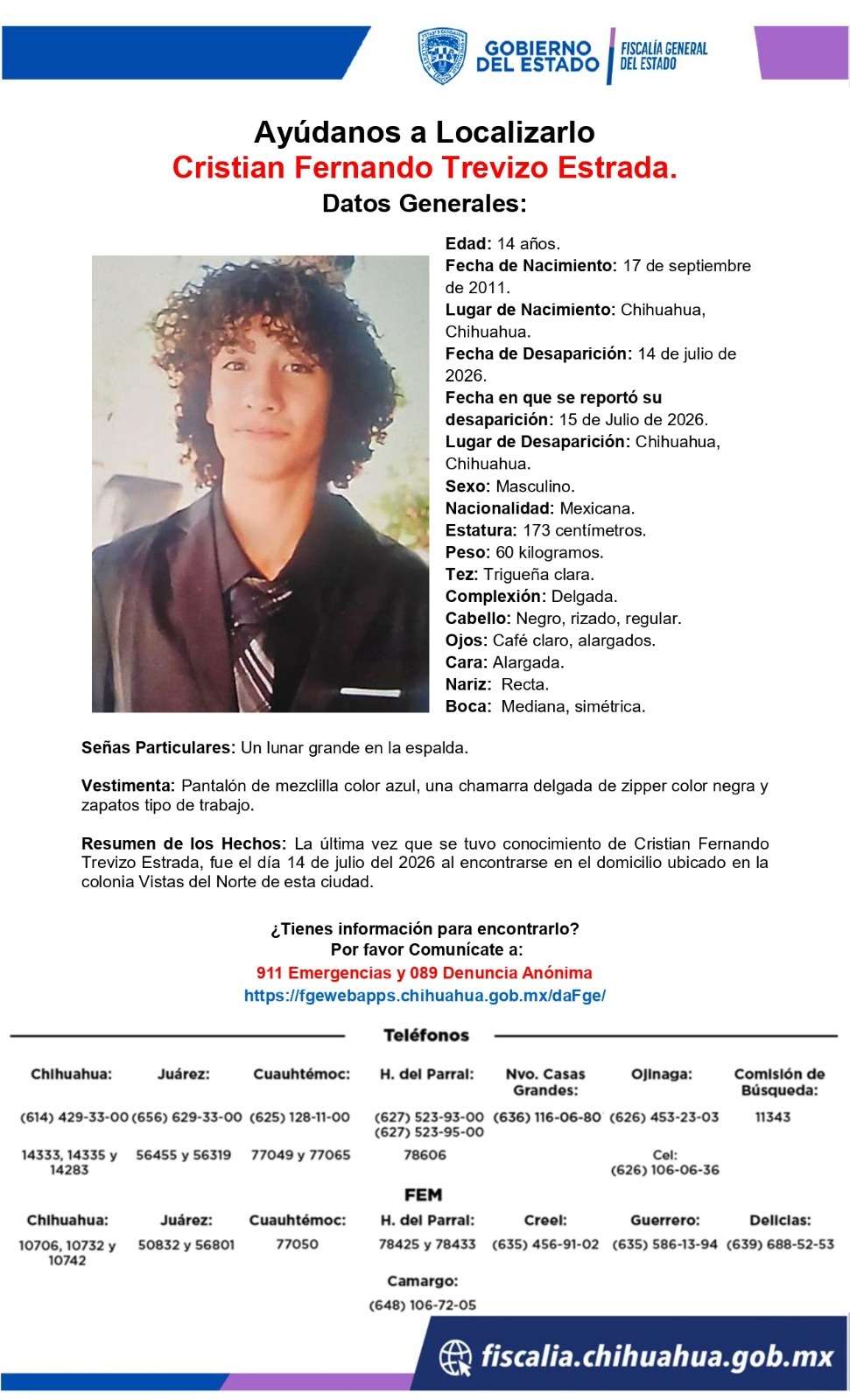 Desaparece adolescente en la colonia Vistas del Norte