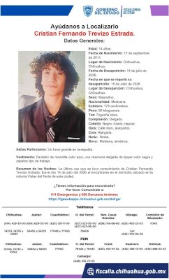 Desaparece adolescente en la colonia Vistas del Norte