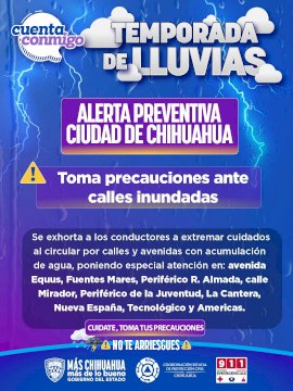 Piden precaución en 8 calles de Chihuahua por acumulación de agua