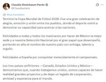 Claudia Sheinbaum felicita a España tras conquistar el Mundial 2026