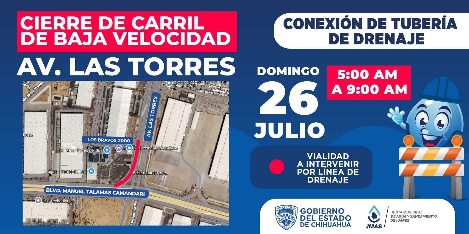 Cerrarán carril de la avenida de Las Torres