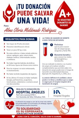 Solicitan donadores de sangre A+ para Alma Gloria Maldonado 