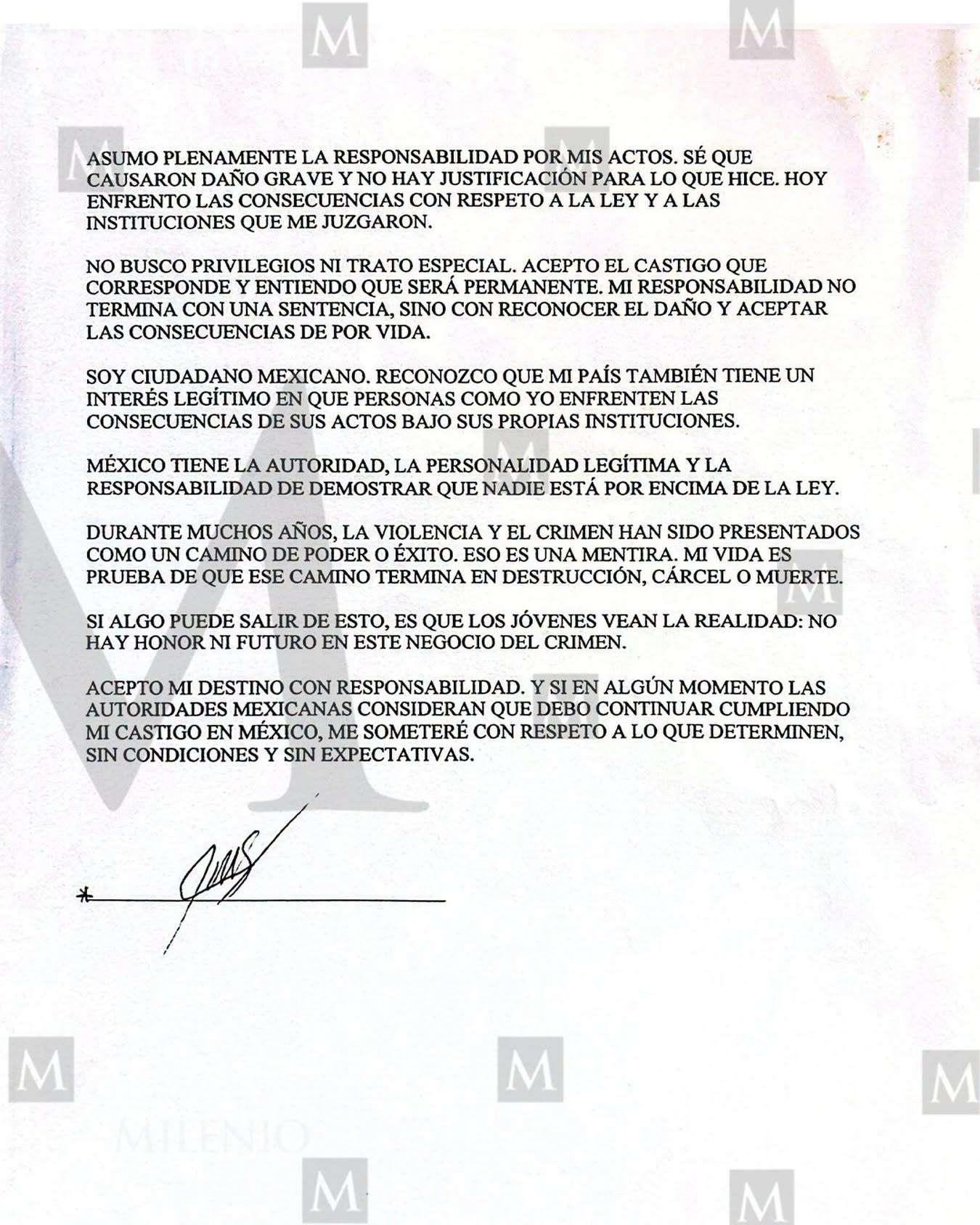 Esta es la carta de El Mayo Zambada luego de aceptar cadena perpetua
