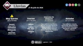Se esperan lluvias muy fuertes de hasta 75 milímetros en el estado 