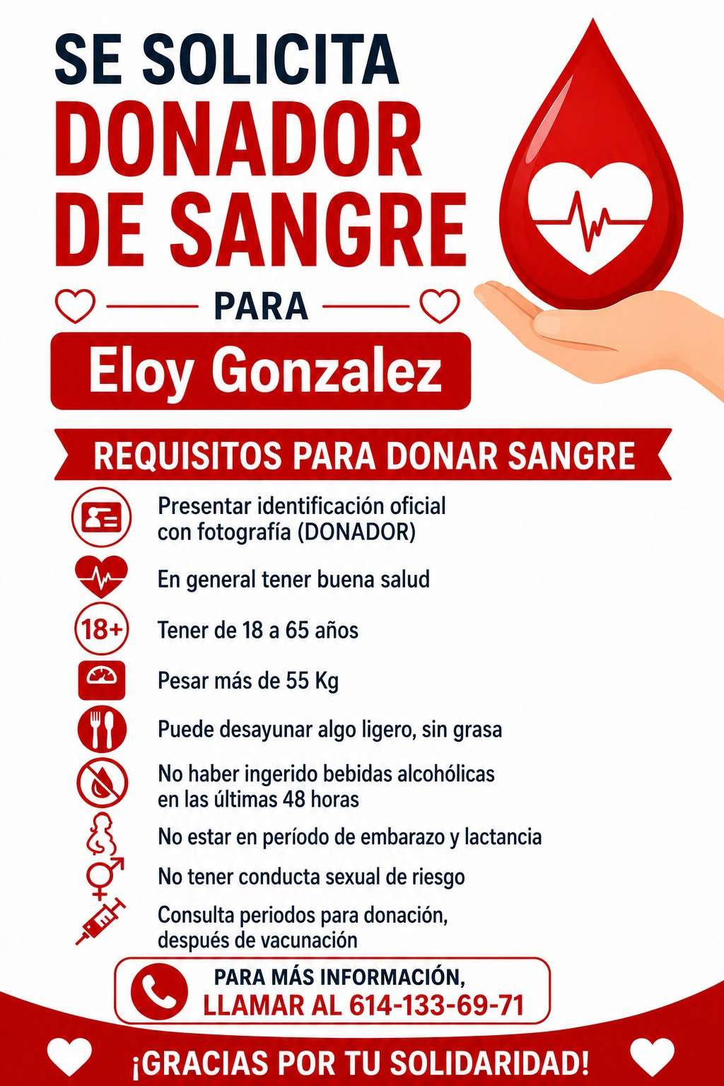 Solicitan donadores de sangre para paciente en el Hospital Morelos