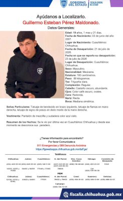 Buscan a joven de 19 años desaparecido en Cuauhtémoc