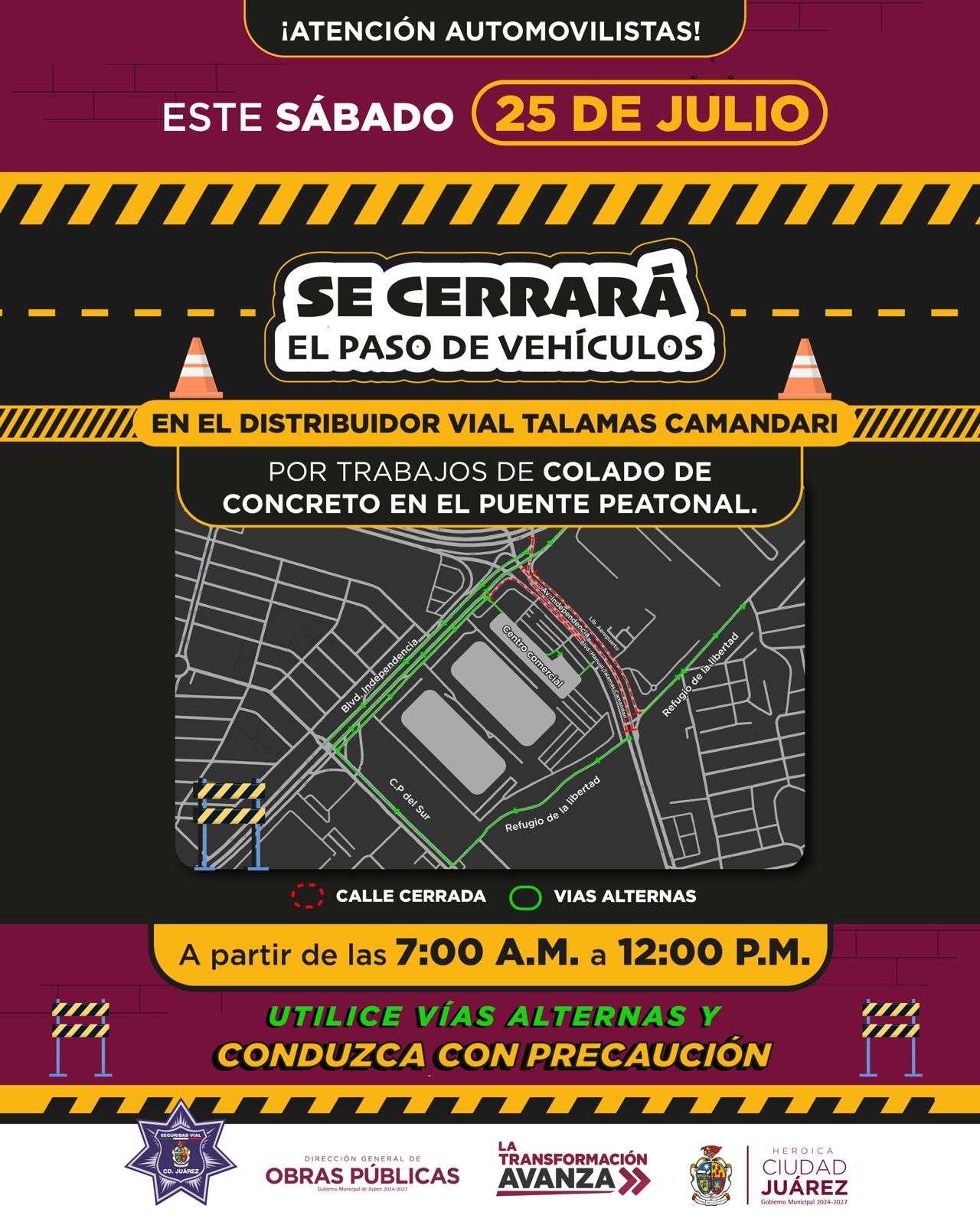 Anuncian cierre de Vialidad por trabajos en puente peatonal