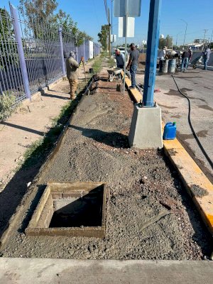 Construyen en Meoqui banquetas perimetrales en el Cbta147 