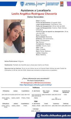Desaparece mujer de 23 años en la colonia Pablo Gómez
