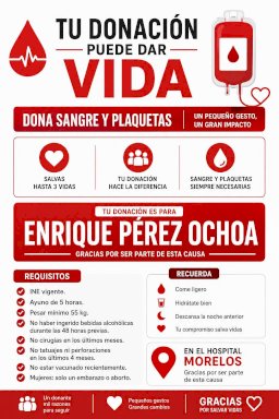 Piden donar sangre y plaquetas para Enrique Pérez Ochoa