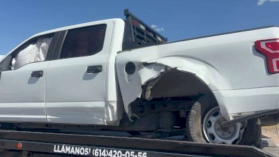 Sufre unidad de escoltas accidente por reventón de neumático