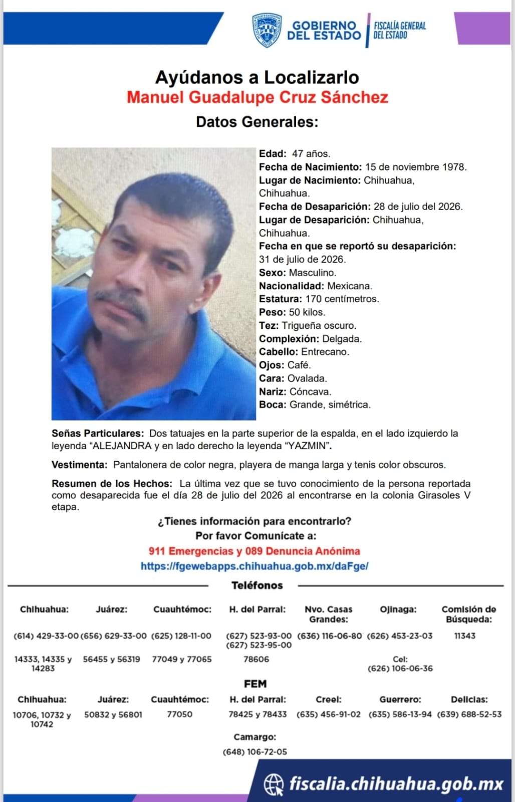 Buscan a desaparecido en la colonia Girasoles V etapa
