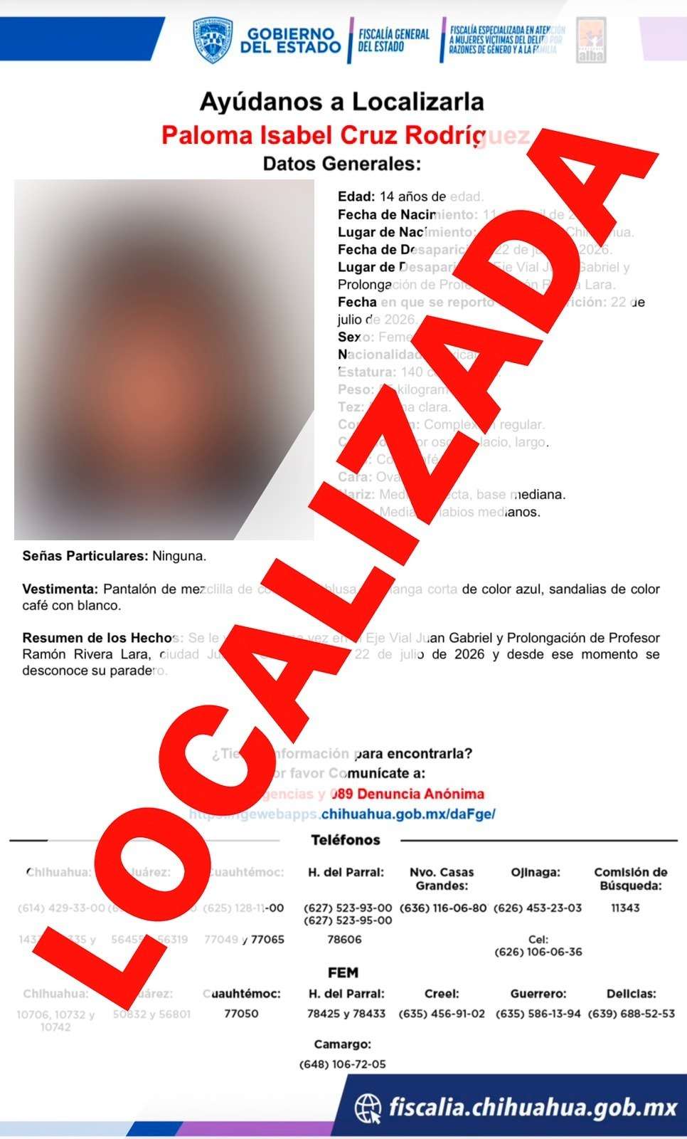 Localizan a adolescente reportada como ausente