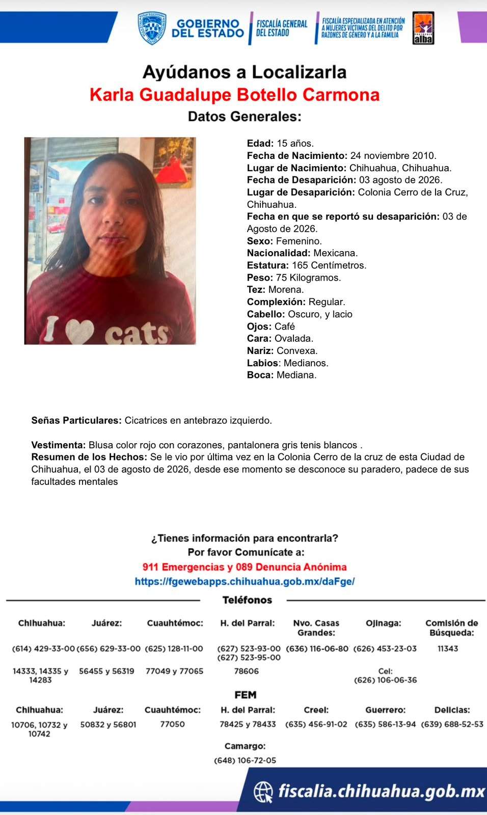 Desaparece jovencita de 15 años en el Cerro de la Cruz