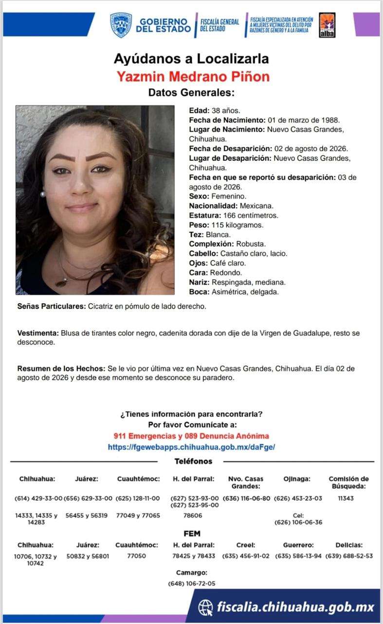 Buscan a mujer desaparecida en Nuevo Casas Grandes 