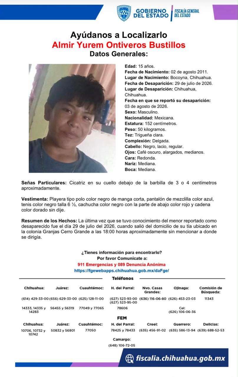 Buscan a jovencito desaparecido en Granjas Cerro Grande