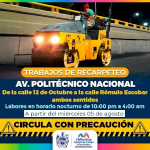 Piden precaución por obras viales en tramo de la Politécnico Nacional