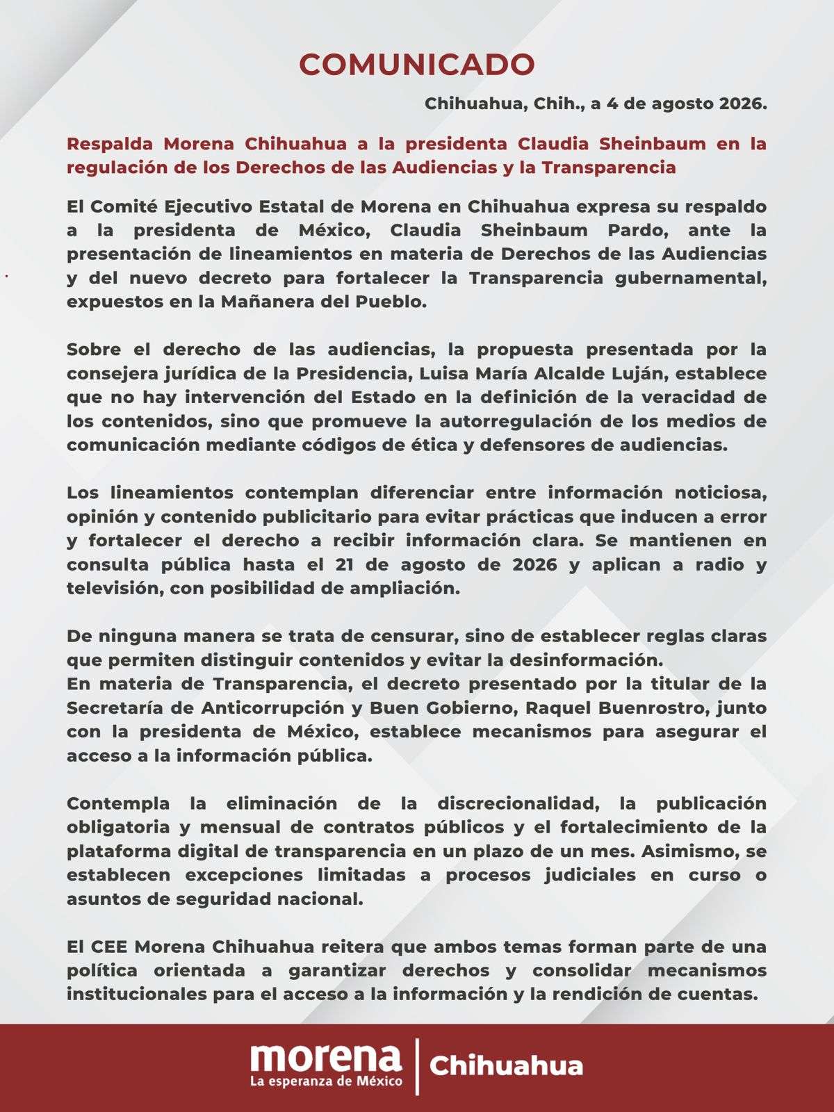 Respalda Morena Chihuahua regulación de los derechos de las audiencias 
