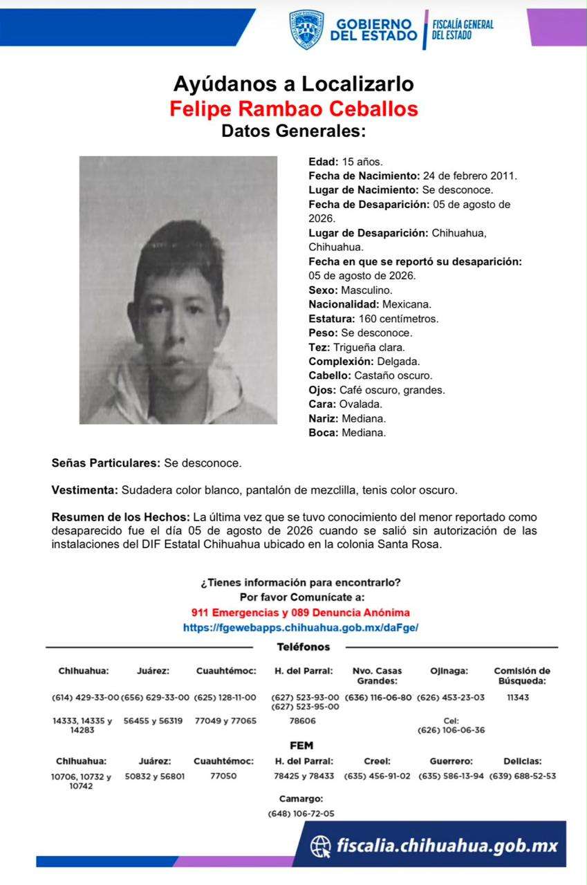 Desaparece jovencito del DIF Estatal en la Santa Rosa 