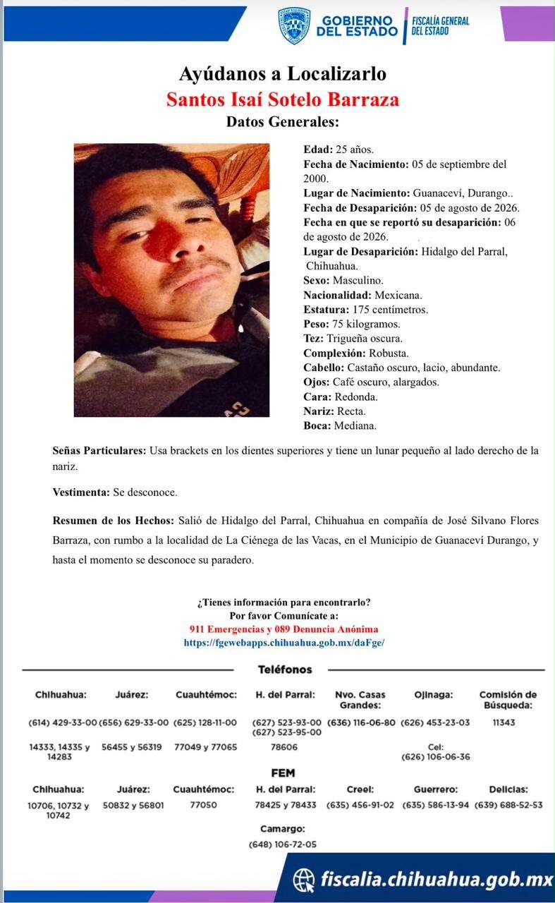 Desaparece Santos Isaí rumbo a La Ciénega de las Vacas