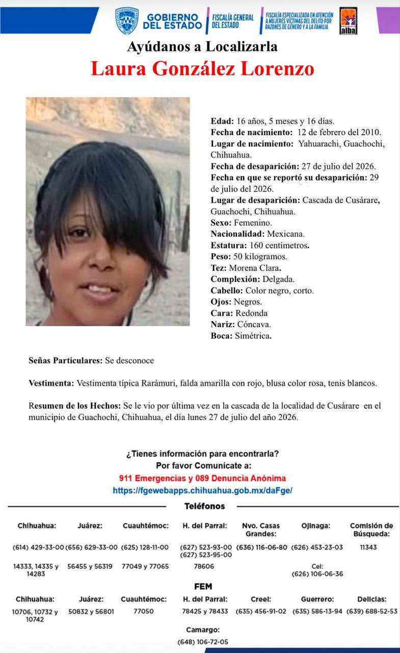 Buscan a jovencita que desapareció en la cascada de Cusárare