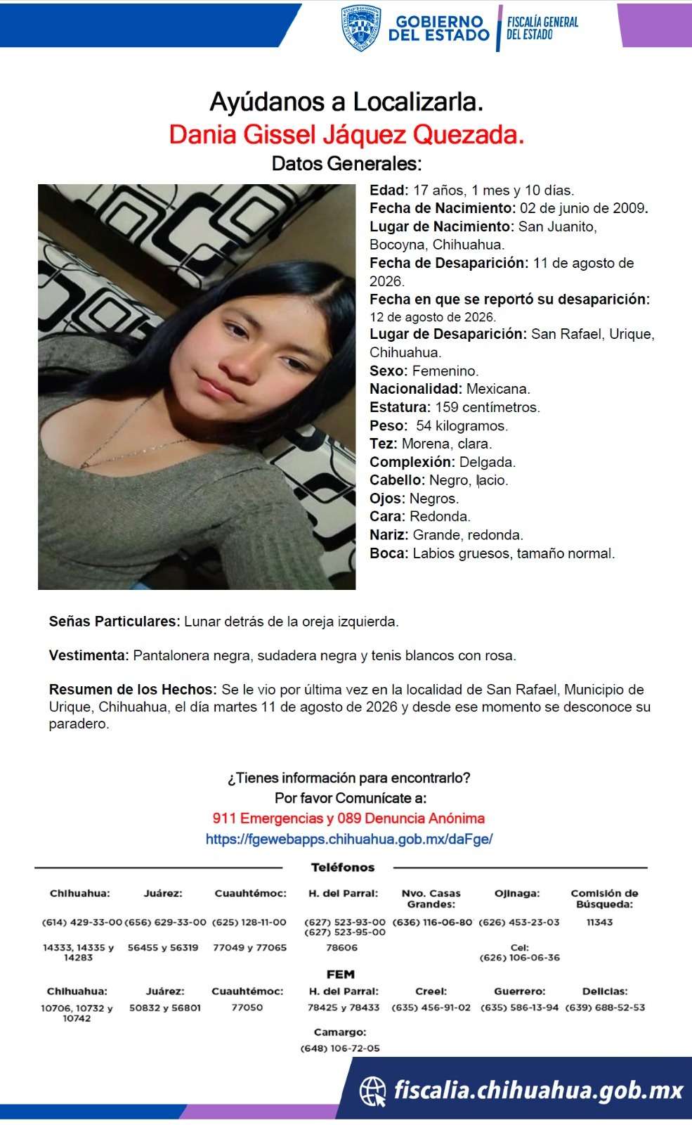 Desaparece jovencita en la localidad de San Rafael