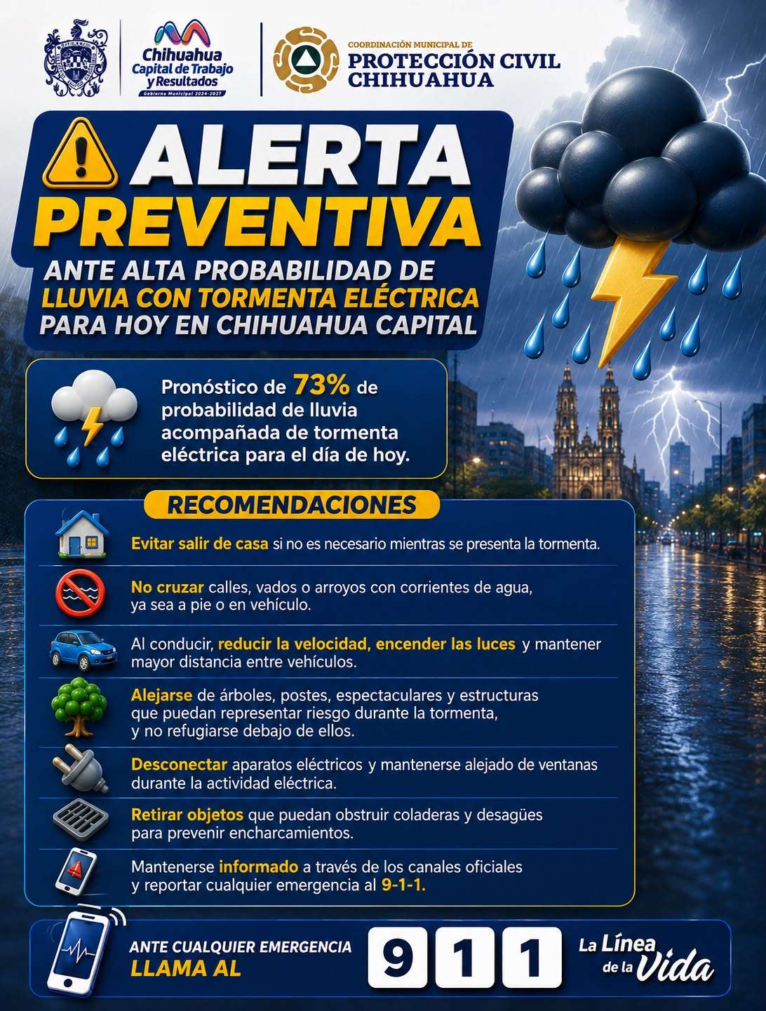 Emiten alerta preventiva por lluvias y fuertes vientos