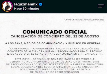 Cancela Alejandra Guzmán concierto en Chihuahua