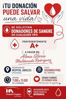 Solicitan donadores de sangre para Alma Gloria Maldonado Rodríguez