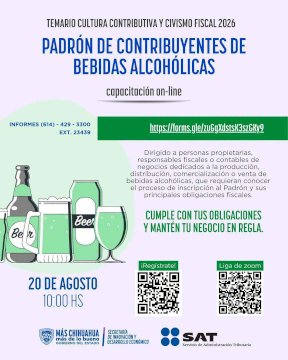 Invitan a capacitación para contribuyentes de bebidas alcohólicas