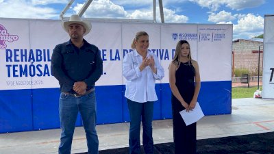 Entrega Estado rehabilitación de unidad deportiva en Temosachic