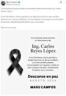 Lamenta Maru Campos muerte del ingeniero Carlos Reyes 