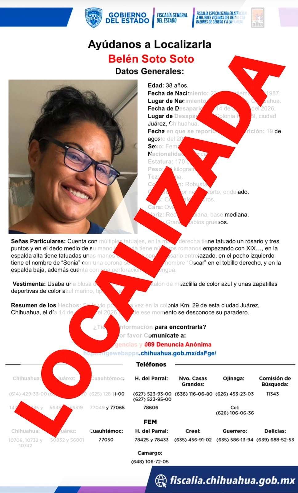 Localizan a mujer que se encontraba desaparecida desde el 14 de agosto
