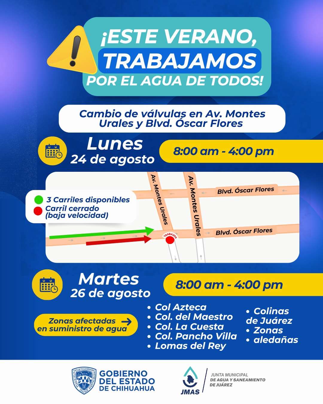 Realizarán el reemplazo de válvulas en avenida Montes Urales
