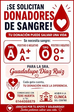 Solicitan donadores de sangre para Guadalupe Díaz Ruiz