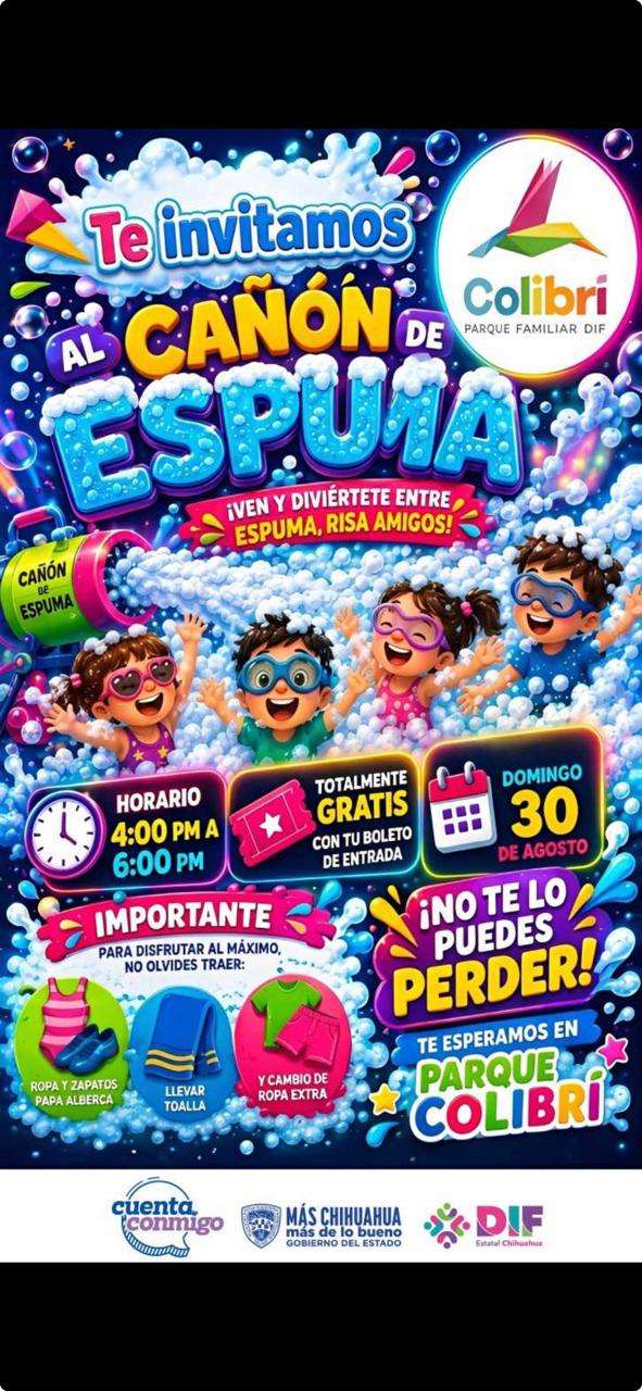 Invitan al Cañón de Espuma gratuito en Parque Colibrí
