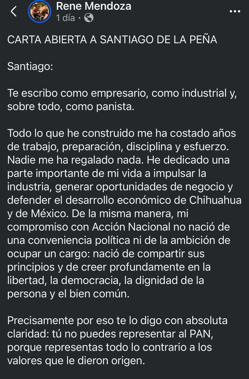 Carta Abierta a Santiago de la Peña 