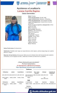 Buscan a Lorena Carrillo desaparecida en Cerro del Coronel